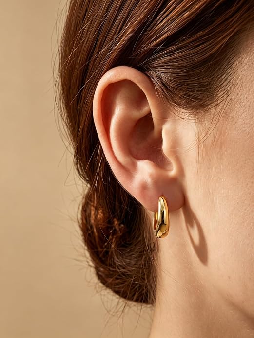 Bestyle Gold Huggies Earrings for Women Hypoallergenic 925 Sterling Silver Post Huggie Hoop Earrings Thick Lightweight Small Hoop Earrings 8/10/12/14mm