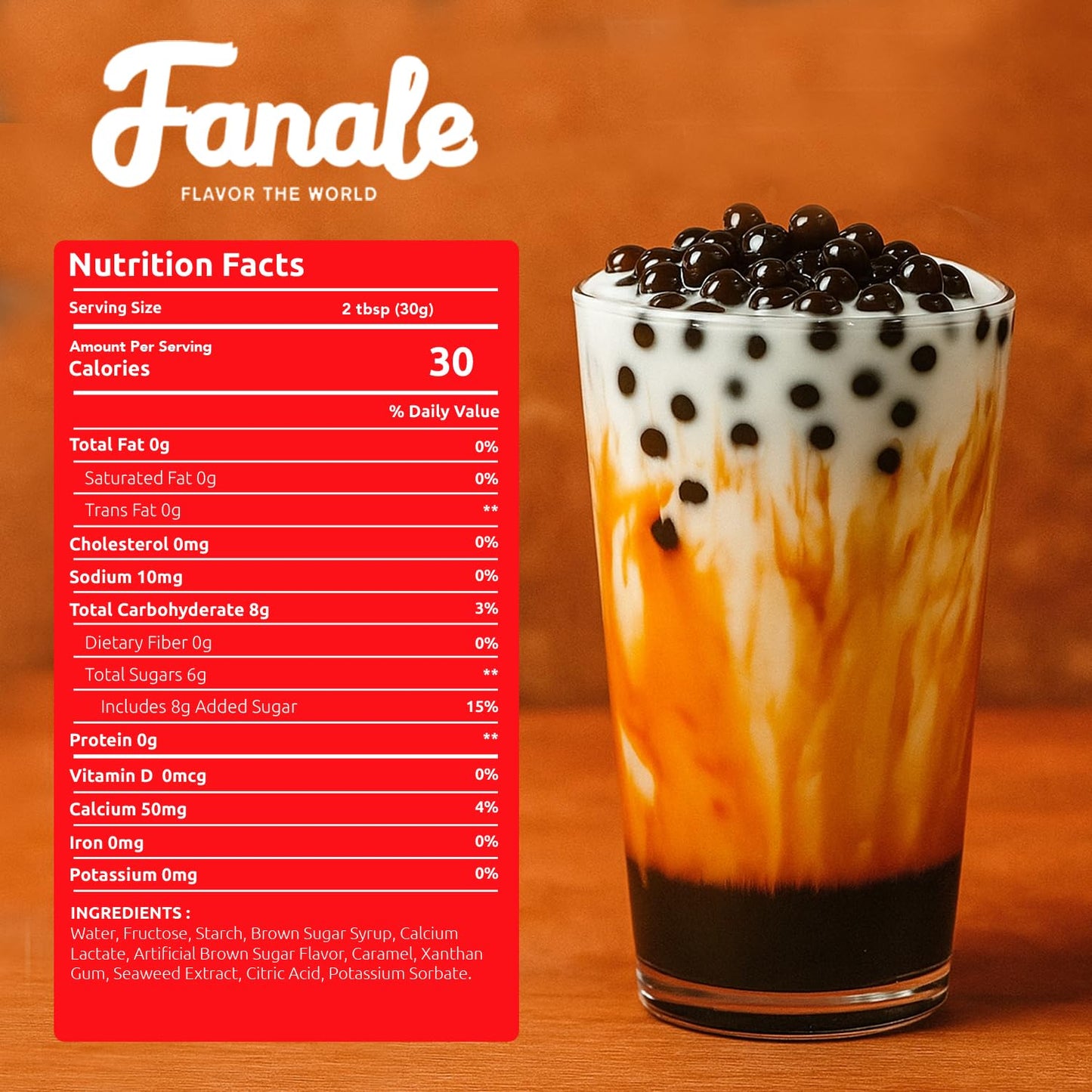 Fanale Brown sugar Popping Boba Pearls, Vegan, Non GMO, Gluten Free, Fat Free, Perfect for Bubble Tea, Smoothies, Ice Cream, Desserts, and Beverages
