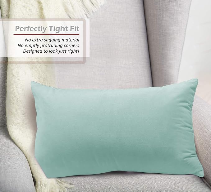 Nestl Throw Pillow Covers, Cozy Velvet Decorative Pillow Covers 12x20 Inches, Soft Solid Couch Pillow Covers for Sofa, Bed and Car, Set of 4 - Aqua Light Blue