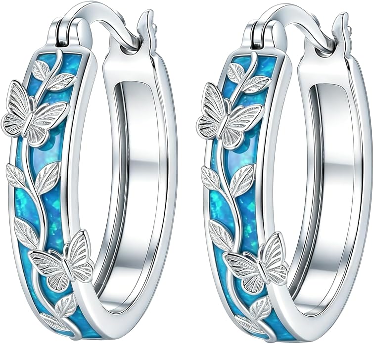 Opal/Turquoise Huggie Earrings 925 Sterling Silver Opal/Turquoise Small Animal Huggie Hoop Earrings Animal Huggies Earring Jewelry Gifts for Women Mom Her