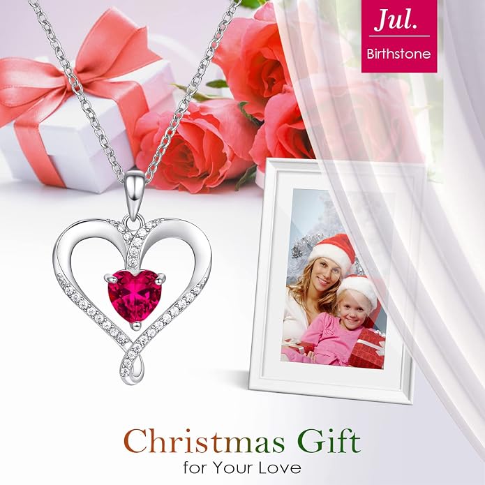 Birthstone Necklace for Women, 18K White Gold Heart Necklace Filled 925 Sterling Silver, Diamond Womens Jewelry Christmas Gifts for Women Wife