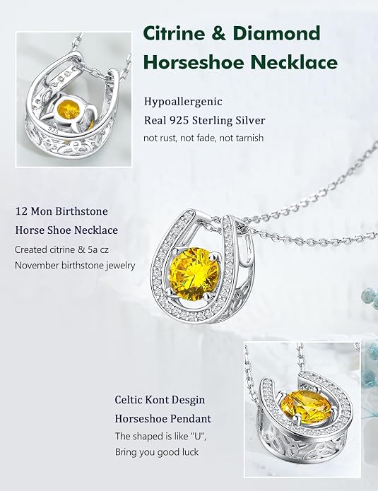 925 Sterling Silver Horseshoe Necklace for Women Round Gemstone Birthstone Necklace Sapphire/Emerald/Ruby/CZ Horse Shoe Pendant Necklaces Jewelry Gift