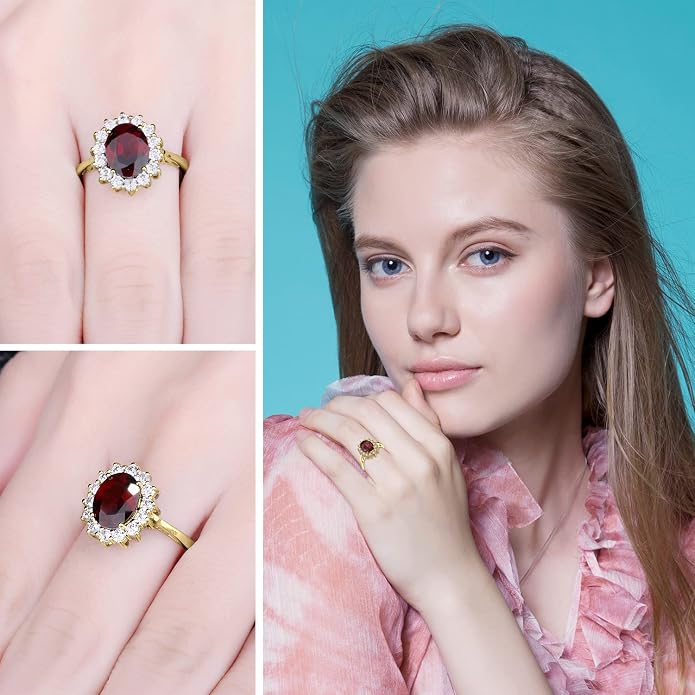 JewelryPalace Princess Diana Kate Middleton Class Gemstone Birthstone Sapphire Halo Engagement Rings for Women, Anniversary 14K White Yellow Rose Gold Plated 925 Sterling Silver Promise Rings for Her