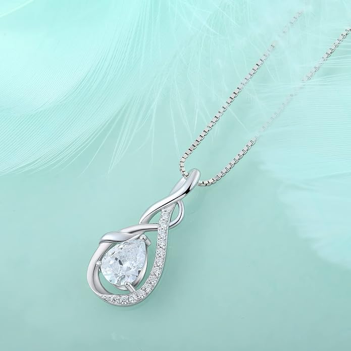STARCHENIE Infinity Teardrop Pendant Necklace for Women 925 Sterling Silver Birthstone Jewelry