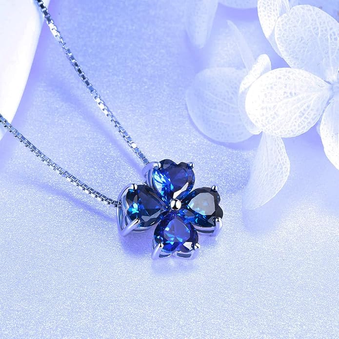 JIANGXIN Colorful Birthstone 925 Sterling Silver Handmade Pendant Necklace for Women Lucky Four Leaf Clover Plant Shamrock Jewelry Rhodium Plated