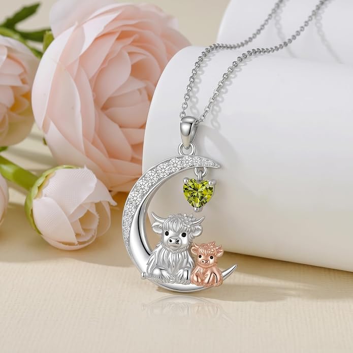 PELOVNY Teddy Bear Necklace for Women 925 Sterling Silver Bear/Highland Cow/Fox/Cat/Axolotl Birthstone Necklace Christmas Birthday Jewelry Gifts for Mom Daughter Wife Sister