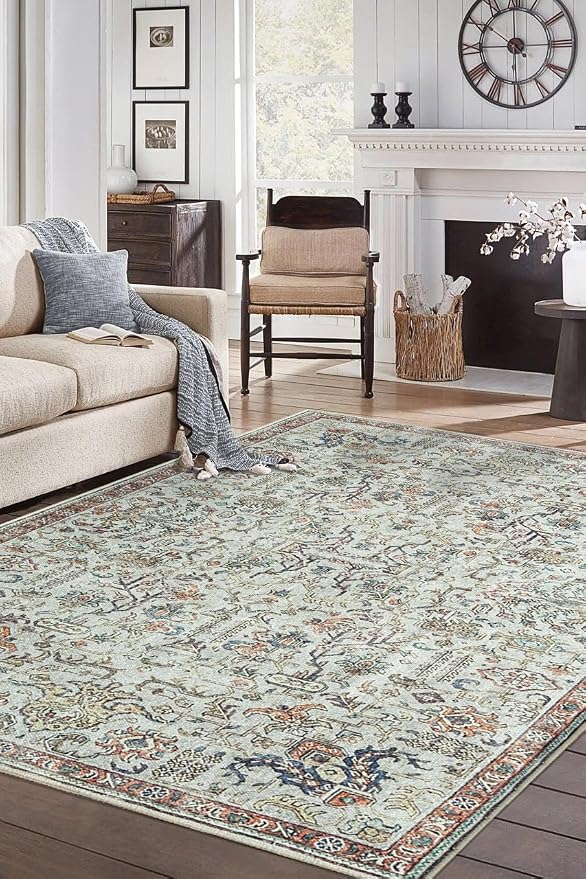 Keen Home Design 9x12 Rug - Machine Washable Area Rug with Non-Slip Backing, Ideal for Living Room, Dining Room, Bedroom - Vintage, Easy Clean, Durable, Low Pile Rug - (9' x 12')