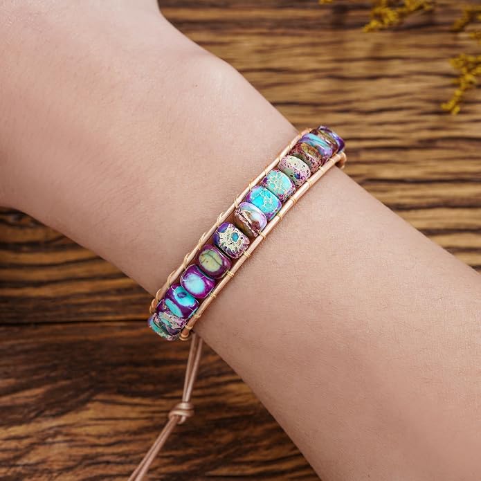Plumiss Women Boho Handmade Natural Stone Crystal Leather Bead Wrap Bracelets Collection