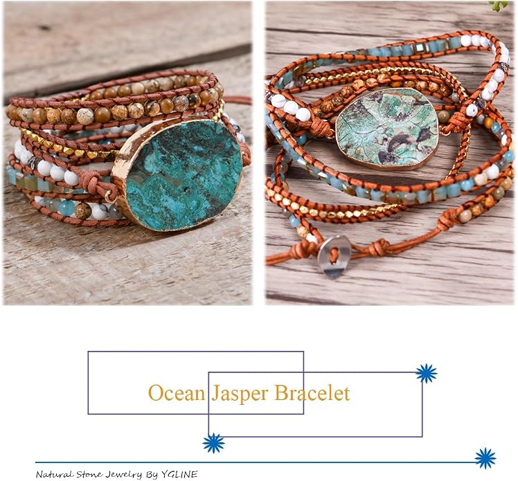YGLINE Boho Handmade Wrap Leather Tube Crystal Stone Bracelet for Women