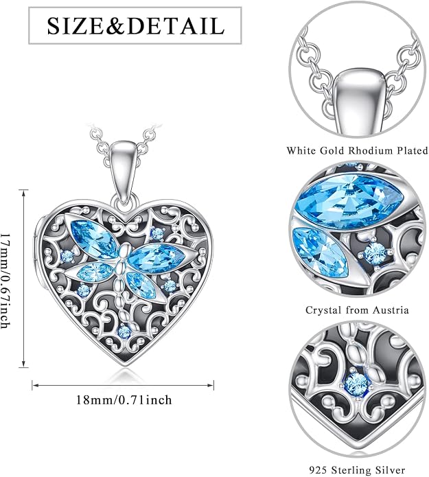 Dorunmo Personalized Locket Necklace 925 Sterling Silver that Holds Pictures Butterfly Birthstone Photo Heart Locket Custom Jewelry Congratulations New Beginnings New Job Gifts for Women