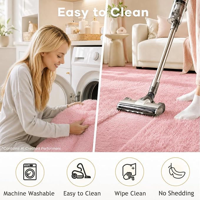 Ophanie Pink Area Rugs for Bedroom Girls, 6x9 Kids Fluffy Fuzzy Furry Shag Carpet, Plush Soft Cute Baby Shaggy Bedside Indoor Floor Rug for Teen Dorm Decor, Nursery with Over 99 pcs Pile fibers