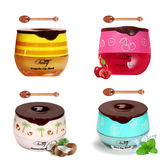 4 PCS Bee Lip Balm Honey Pot,Lip Mask Propolis Moisturizing,Prevention Dry and Cracked Lip Scrubs Exfoliator Lip Wrinkle Skin Care Products (Honey & Coconut & Mint & Cherry)