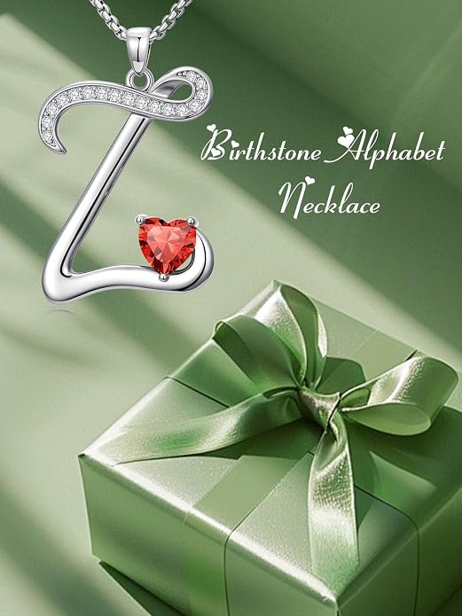 Birthday Gifts for Women Alphabet A to Z Initial Birthstone Pendant Necklaces for Women - 18k White Gold Plated Personalized Name Jewelry Anniversary Graduation Gifts for Wife Her Daughter Girlfriend(with Gift Box)