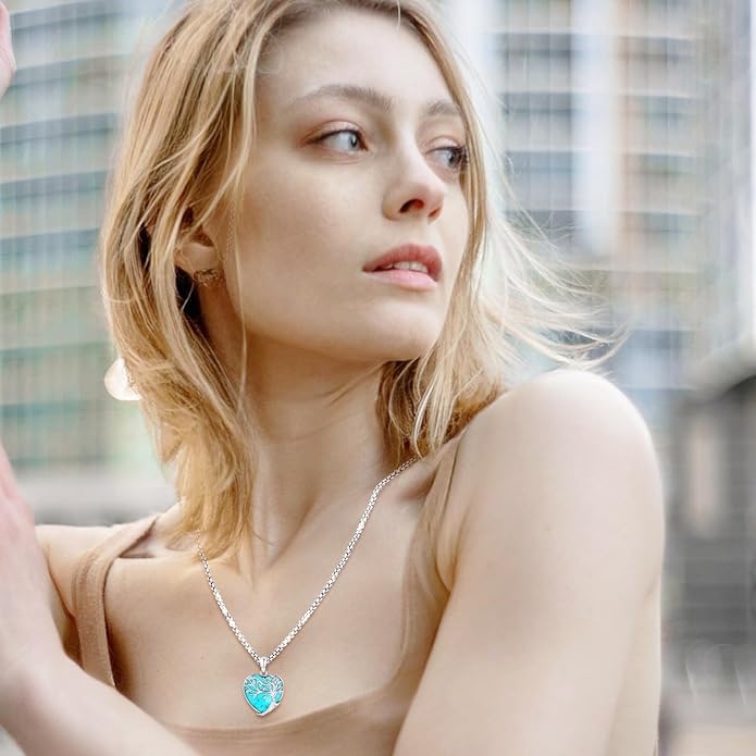 Tree of Life Necklace for Women Sterling Silver Celtic Moon Tree Moonstone Turquoise Pendant Heart Family Tree Necklace for Mother Daughter Sister Gifts