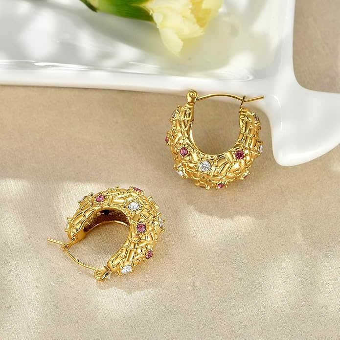 FRUMOS 18K Gold Plated Chunky Hoop Earrings for Women Fashion Thick Gold Hoops Set Jewelry for Birthday Christmas Gifts