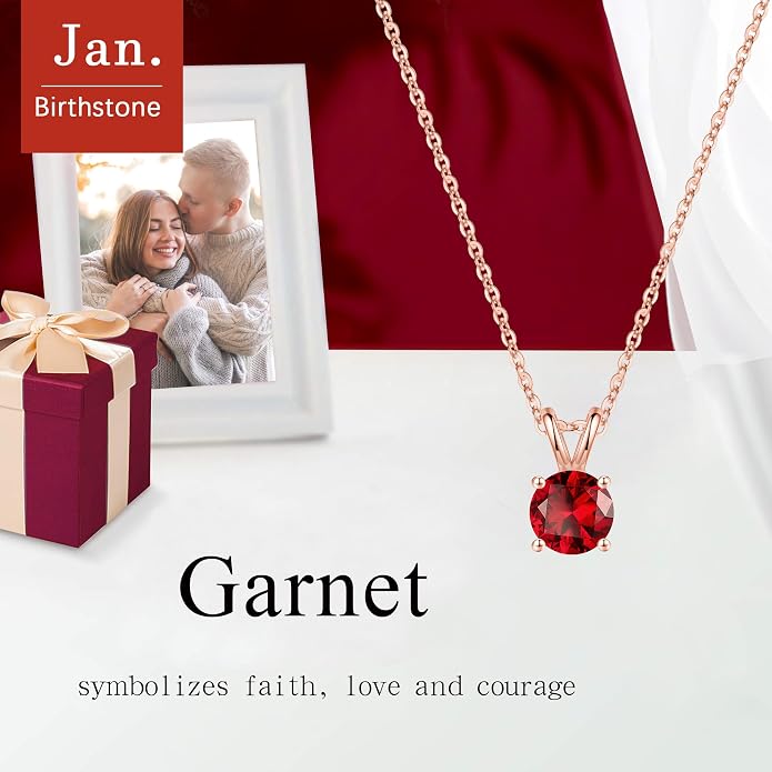 SMILEST Birthstone Necklaces for Women Mom Wife, 1ct Sparkle Round Cut Birthstone Pendant 925 Sterling Silver Necklace Anniversary Birthday Gifts for Women Mom Wife Friend