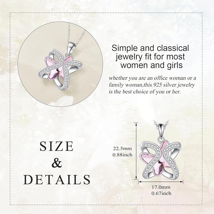 Crystal Necklace 925 Sterling Silver Crystal Pendant Necklace for Women Gift for Women
