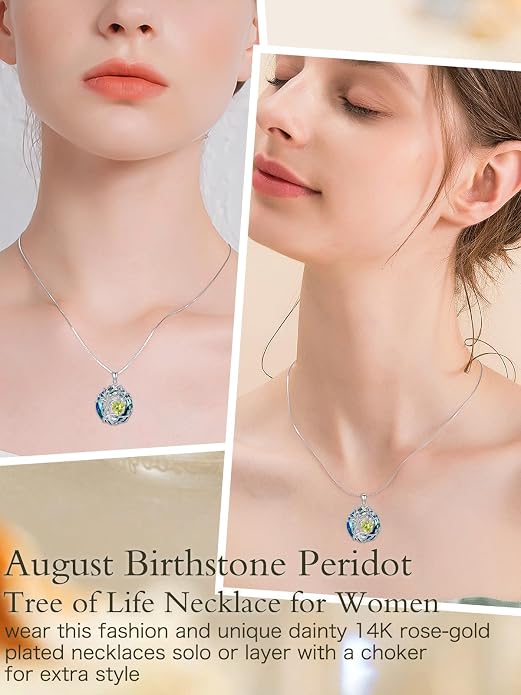 TOUPOP Tree of Life Birthstone Necklace Sterling Silver Pendant Birthstone Necklaces with Blue Crystal Anniversary Birthday Jewelry for Women Mom Wife Her