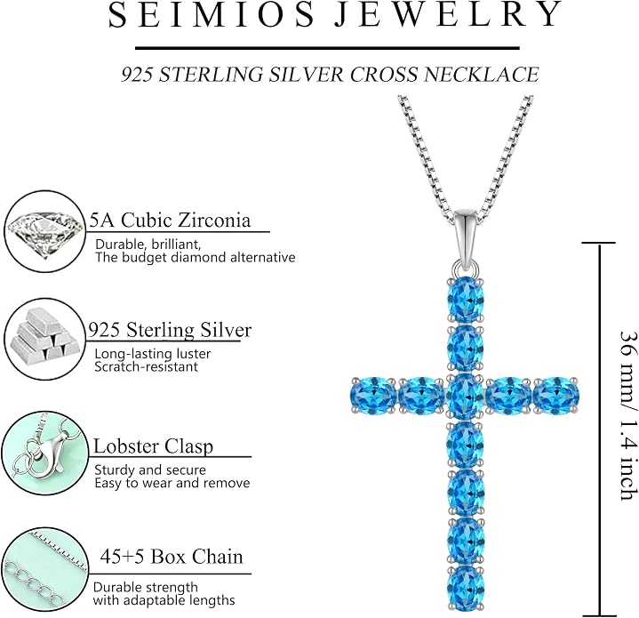 925 Sterling Silver Cross Necklace for Women Men Christian Jesus Faith Birthstone Cross Crucifix Pendant Necklaces