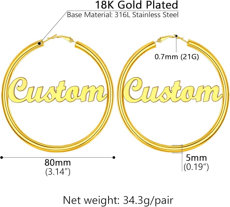 Stainless Steel Chunky Hoop Earrings For Women, Minimalist and Chic, Black/Gold Plated, Round Hoops Earrings Hypoallergenic, Size: 30mm/40mm/60mm/80mm, Come with Box