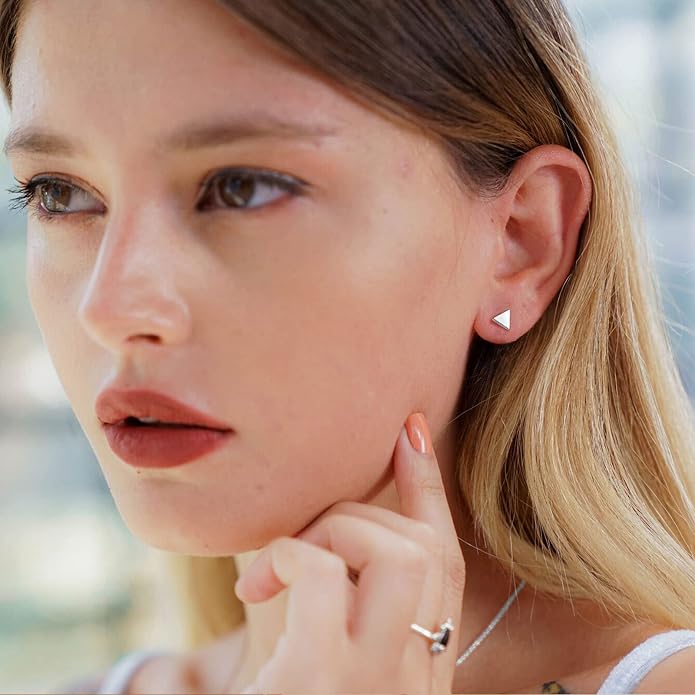 FindChic Hypoallergenic Sterling Silver Small Bar/Heart/Dot/Triangle/Butterfly/Lightning Studs Earrings Minimalist Geometric Jewelry Valentine Gifts for Women Men Girls, with Gift Box