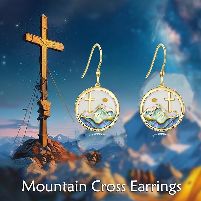 AOBOCO Mustard Seed Earrings for Women Sterling Silver Mountain Cross Earrings Dangle Christian Religion Jewelry Mothers Day Birthday for Mom Wife Friends