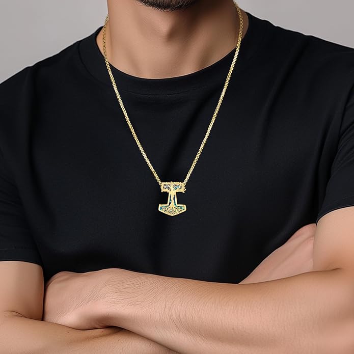 Eusense Viking Jewelry for Men Women Sterling Silver 925 Mjolnir Thors Hammer Pendant Celtic Cross Necklace Wolf Odin Raven Freya Goddess Norse Pagan Compass Vegvisir Yggdrasil Nordic Viking Necklaces Gifts