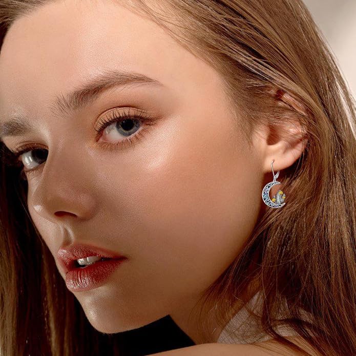 Cactus Earrings 925 Sterling Silver Abalone Shell Cactus Dangle Leverback Earrings Cactus Jewelry Gifts for Women