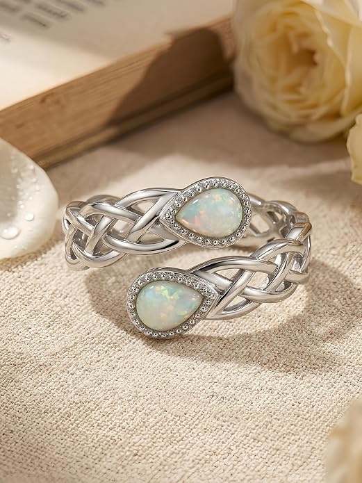Opal Rings for Women 925 Sterling Silver Celtic Knot Ring | Adjustable Open Ring, Promise Ring, Engagement Ring, Hypoallergenic Jewelry Gift for Women