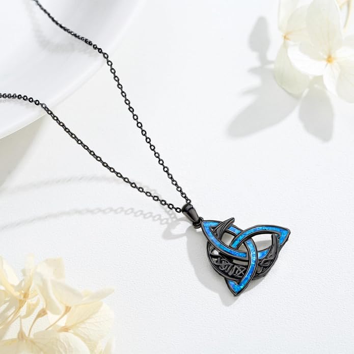 CHENGHONG Celtic Moon Necklace for Women 925 Sterling Silver Celtic Knot Moonstone Pendant Necklace Crescent Irish Necklaces Celtics Jewelry Gift for Women Men
