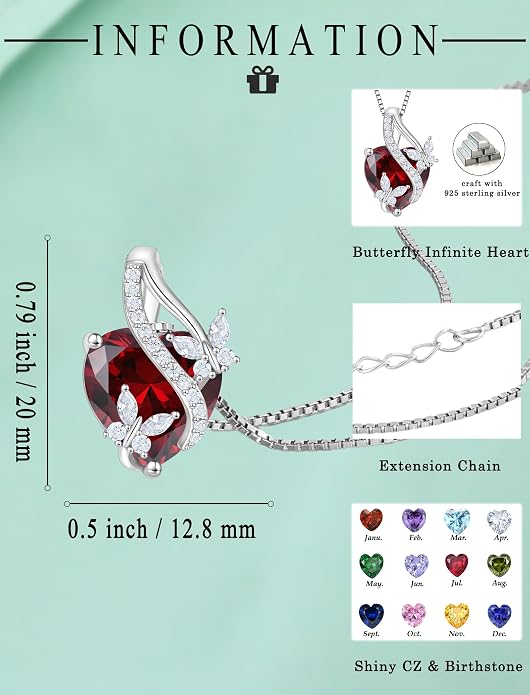 Butterfly Necklaces for Women Sterling Silver Infinity Heart Pendant Birthstone Jewelry Gift with 14k Yellow Gold/Rose Gold Plated