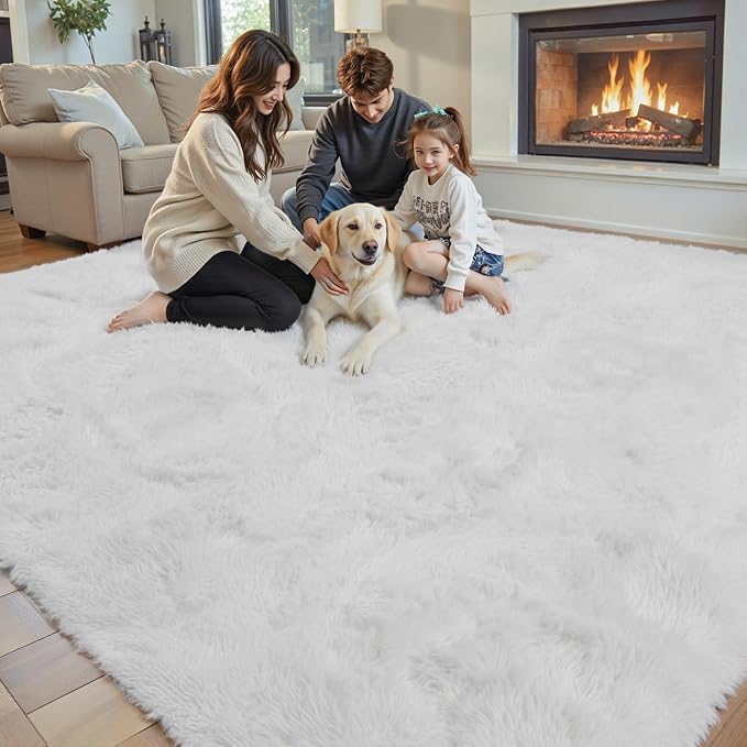 Rugs for Living Room 5x8, Alfombras para Salas Shag Large Plush Soft Area Rug, Shaggy Carpets for Bedroom,Boys Girls Home Decor Aesthetic(5 x 8, White)