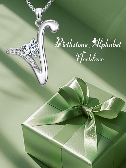 Birthday Gifts for Women Alphabet A to Z Initial Birthstone Pendant Necklaces for Women - 18k White Gold Plated Personalized Name Jewelry Anniversary Graduation Gifts for Wife Her Daughter Girlfriend(with Gift Box)