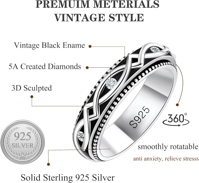 Fidget Ring Spinner Ring for Anxiety Women Men Daughter Real S925 Sterling Silver Fidget Ring