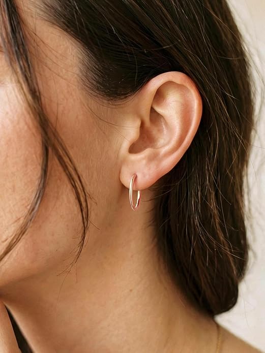 Silvora 14K Gold Plated Huggie Hoop Earrings for Women, Small Sterling Silver Hoops, Hypoallergenic Cartilage Earrings for Sensitive Ears 8/10/12/14/16/18/20MM
