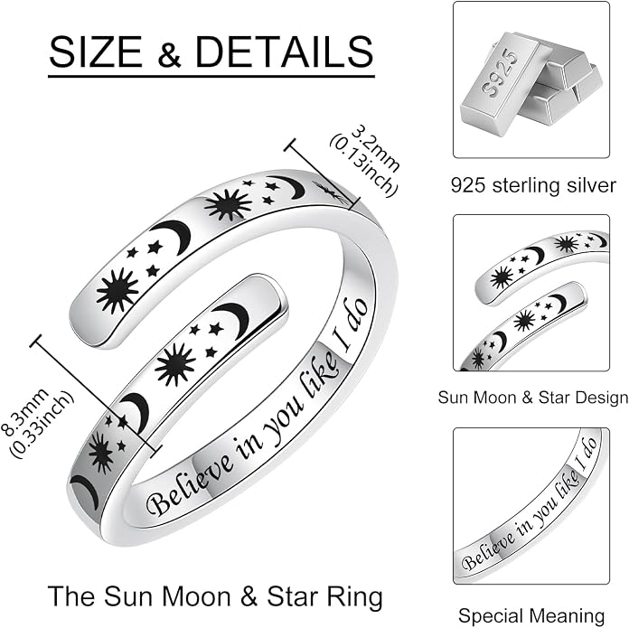 Silver Adjustable Ring Inspirational Jewelry S925 Sterling Wrap Open Ring for Women