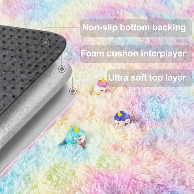 qulint 5x7 Fluffy Area Rug for Bedroom, Fuzzy Colorful Kids Rug for Girl | Plush Rainbow Living Room Carpet, Shaggy Modern Carpets for Dorm Classroom Nursery Home Decor Aesthetic