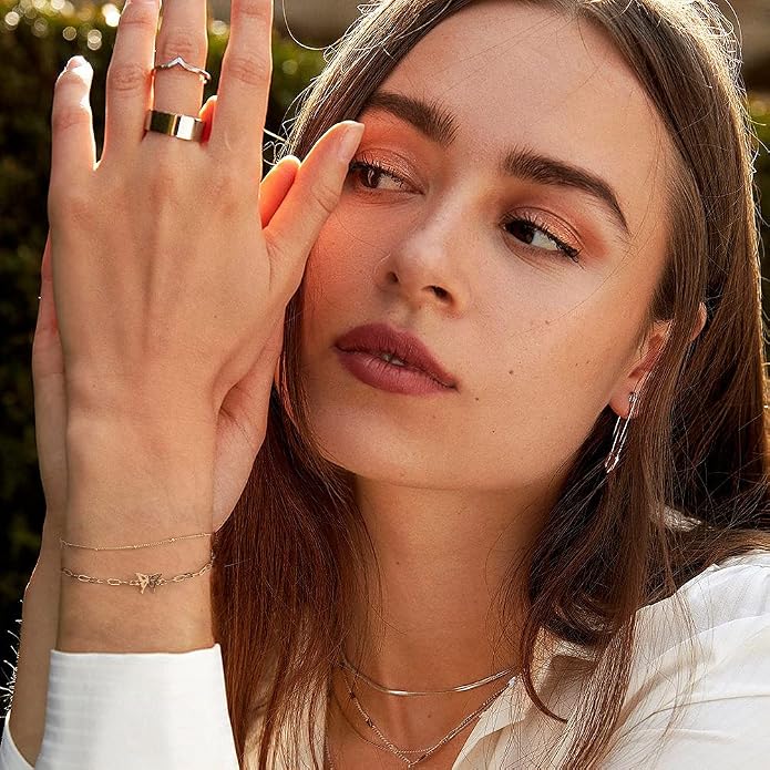 Dainty Gold Bracelets for Women, 14K Gold Plated Adjustable Layered Beads Bracelet Cute Evil Eye Oval Chain Pearl Bar Turtle Gold Bracelets for Women Jewelry
