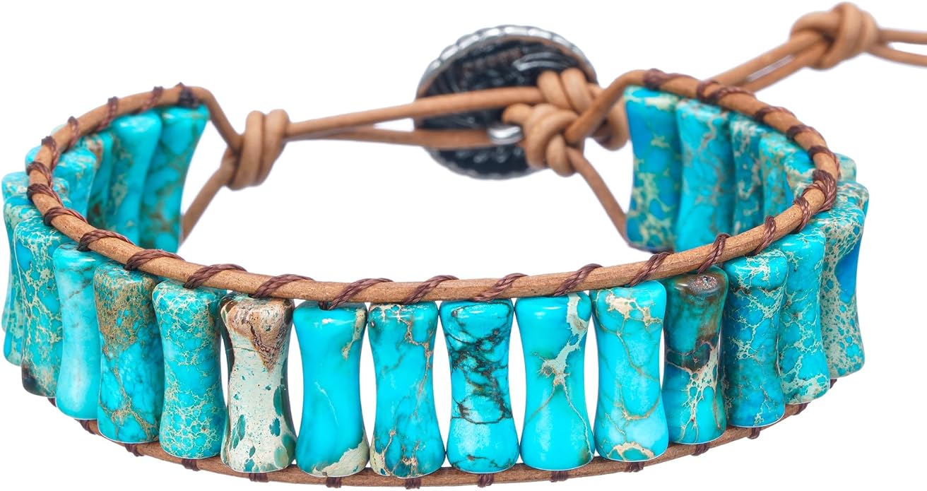 Plumiss Women Boho Handmade Natural Stone Crystal Leather Bead Wrap Bracelets Collection