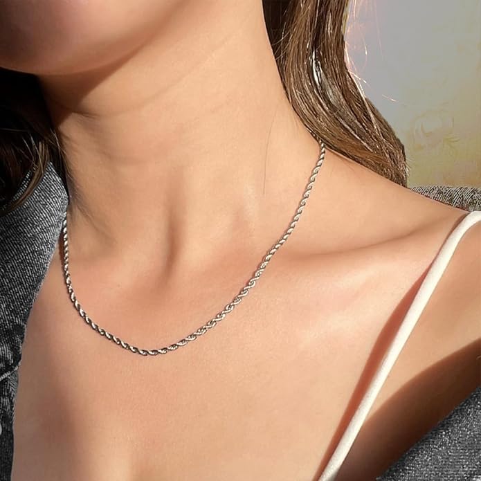 Gold Herringbone Necklace For Women - Rope Chork,Flat Snake Chain Necklaces in 18K Gold & White Gold Plated Tone - Simple Daily Jewelry-Tarnish Free-16-18in