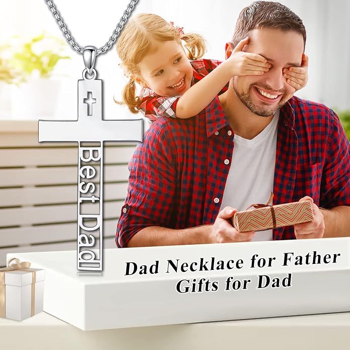KXJ S925 Sterling Silver Black Cross/Best Dad/Baseball Bat/Silver Cross/Ankh Cross/Crucifix with 22+2 Inches Stainless Steel Rolo Chain Cross Necklace for Men Women Christian Religious Jewelry Gifts