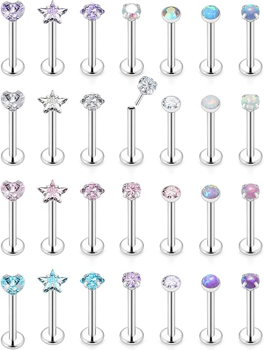 Vsnnsns 14K Gold Plated 16G 18G 20G Threadless Nose Rings Studs Flat Back Earrings Stainless Steel Tragus Helix Conch Earrings Stud Snake Bite Lip Rings Labret Medusa Piercing Jewelry for Women Men