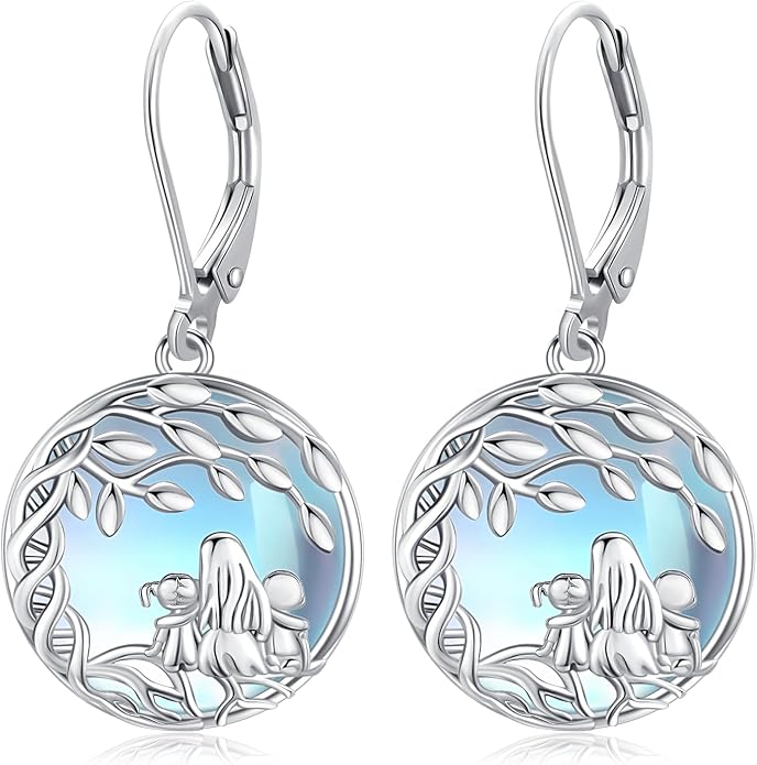 925 Sterling Silver Earrings Tree of Life/Cat/Animal/Turquoise/Moonstone Dangle Drop Earrings for Women Leverback Earring Hypoallergenic Jewelry Gifts