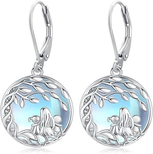925 Sterling Silver Earrings Tree of Life/Cat/Animal/Turquoise/Moonstone Dangle Drop Earrings for Women Leverback Earring Hypoallergenic Jewelry Gifts