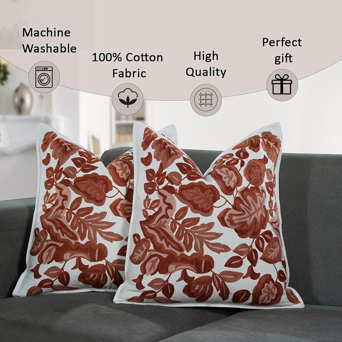 My Whimsical Corner Red Ombre Boho Decorative Throw Pillow Cover 18x18 Set of 2 Modern Pillow Case Square Embroidered Pillows for Couch Bed Gift for, Easter, Mother's Day