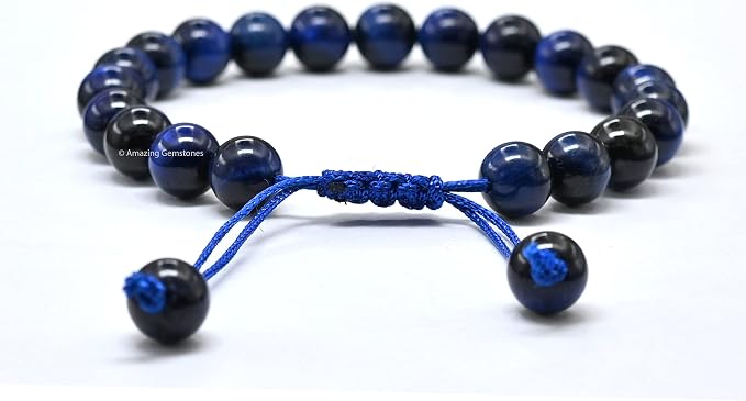 Amazing Gemstone Blue Tiger Eye Star Bracelet for Women Men's Gifts - Protection Healing Crystal Bracelet - 8mm Gemstone Beaded Adjustable Bracelet Pulseras para Hombres Mujer Stocking Stuffers