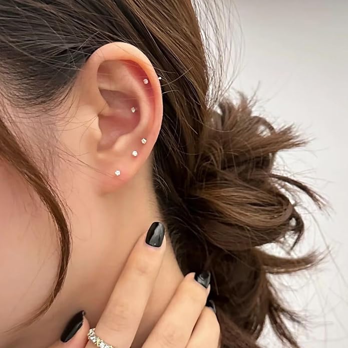 20G 18G 16G F316 Titanium Flat Back Nose Rings Studs Hypoallergenic Screw on Tragus Helix Cartilage Earrings Stud Piercing Jewerly for Women Men Bars 6mm