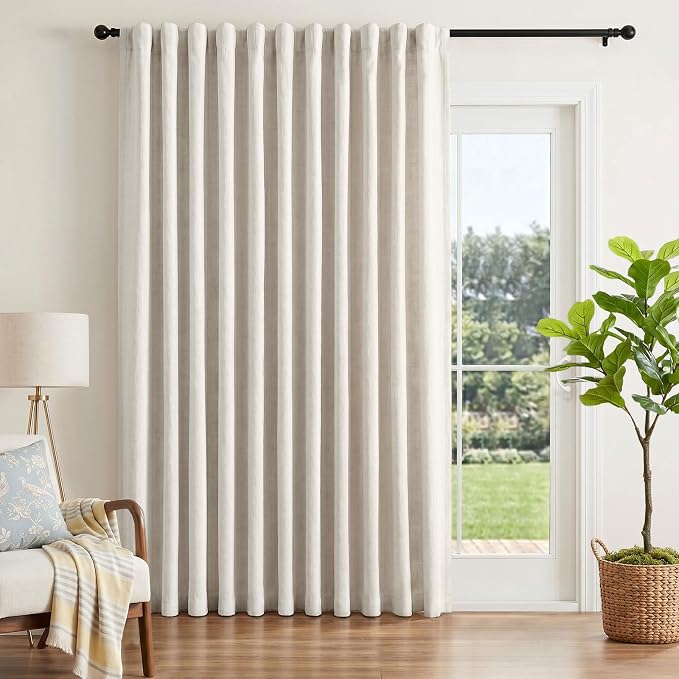 INOVADAY 100% Blackout Sliding Door Curtains, Extra Wide Curtains for Sliding Glass Doors, Back Tab/Rod Pocket Sliding Glass Door Curtains, Thermal Insulated Window Drapes - Cream, W102 X L84