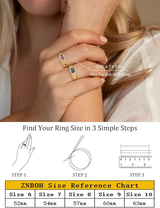 Birthstone Gold Rings for Women Non Tarnish 14K Gold Plated Chunky Emerald Rings Thumb Signet Statement Dainty CZ Band Ring Unique Waterproof Cute Jewelry Gift for Birthday Size 6-10