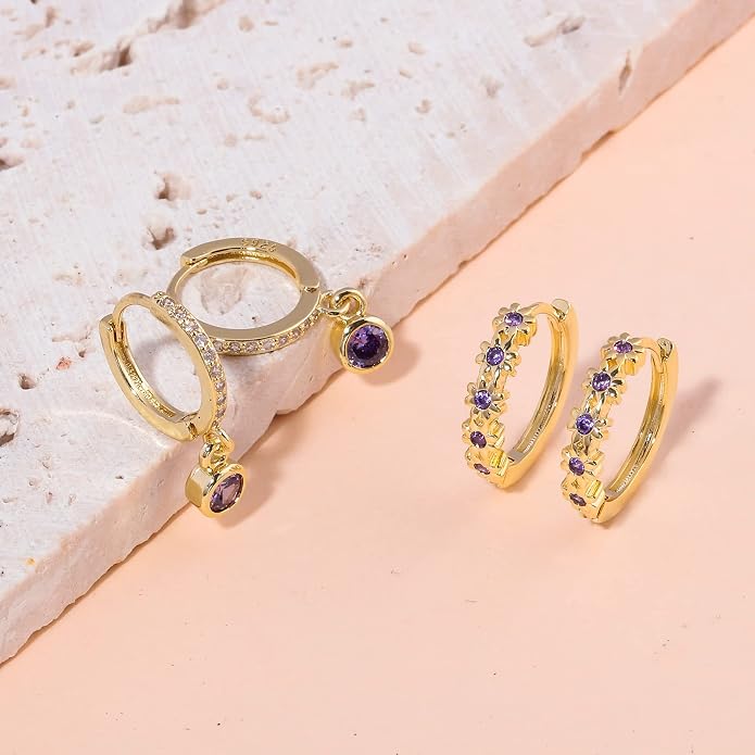 CiNily Small Hoop Earrings for Women Girls Flower Cubic Zirconia Huggie Earrings Hypoallergenic 14K Yellow Gold Plated Cartilage Earrings